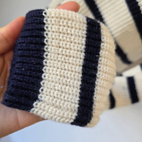 Armani Exchange Wool Blend Prep Strip Sweater Button-Accent Blue Cream - Picture 5 of 13